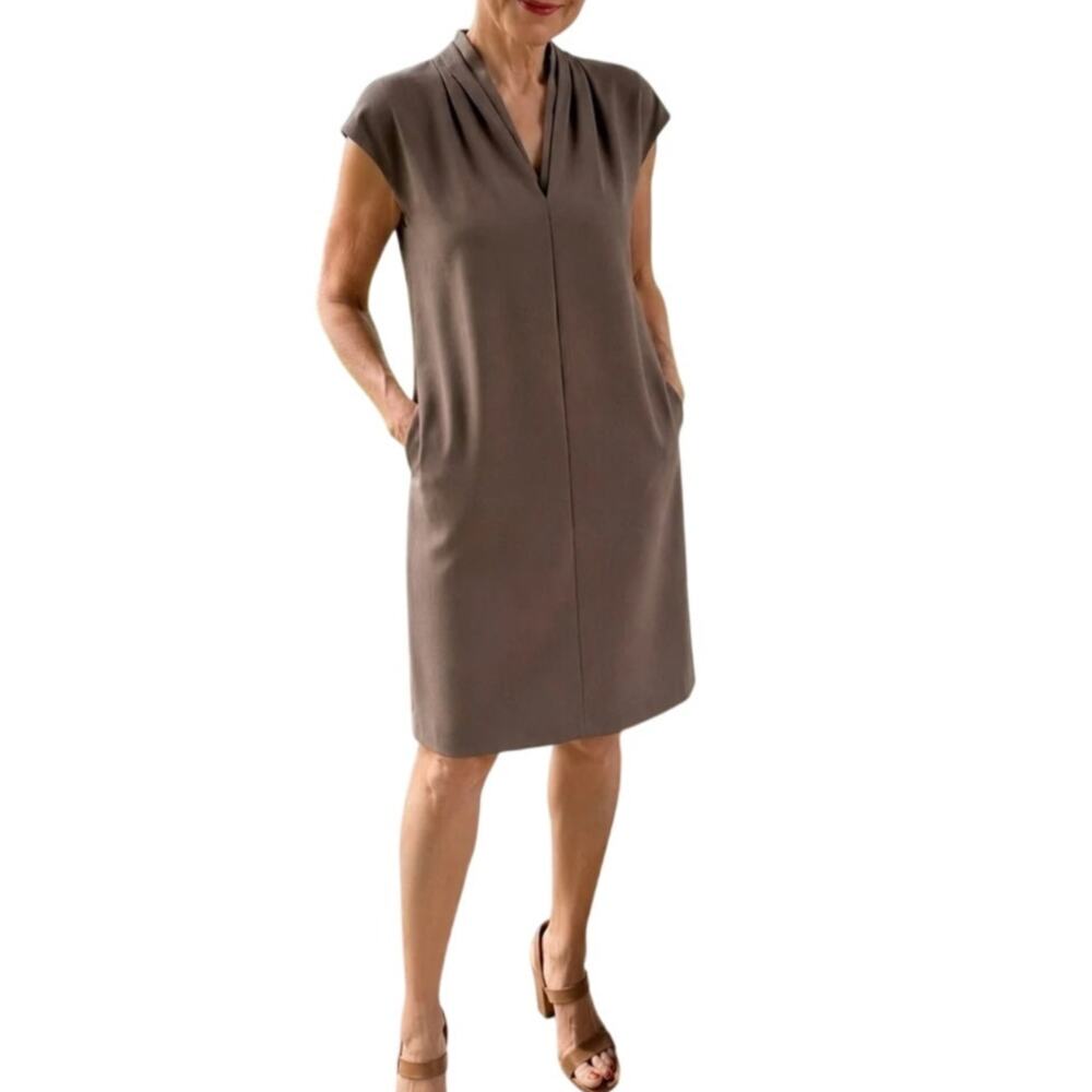 Carmen Marc Valvo Dress Sheath Stretch Sleeveless Taupe SM Lagen Corp